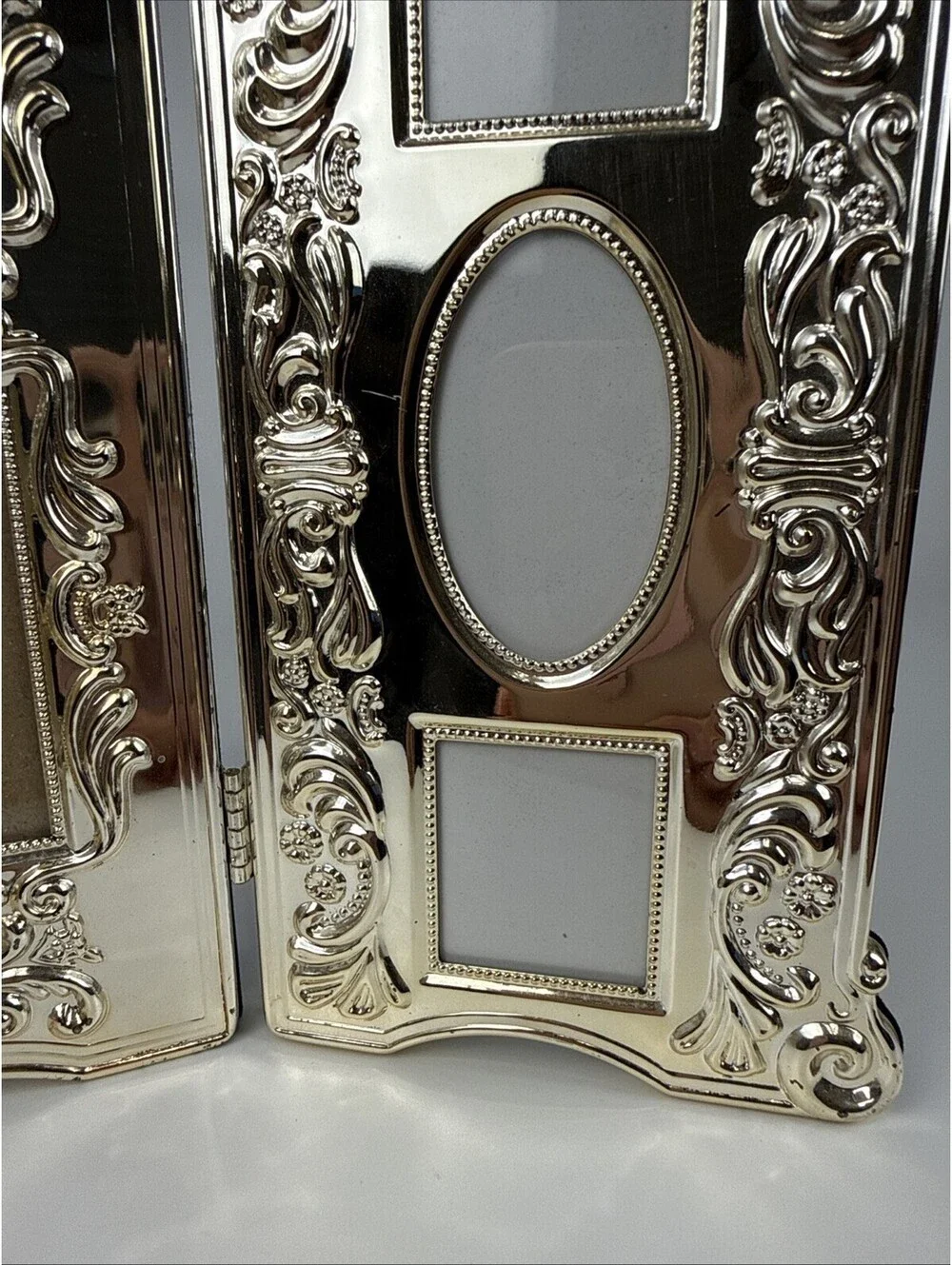 Vintage Godinger Silver Plate Tri‑Fold Photo Frame Rococo Style 7 Openings
